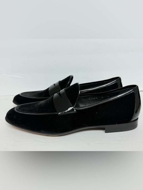$398 Magnanni Vale Velvet Patent Leather Penny Loafers Men’s SZ: 9 Black Velvet